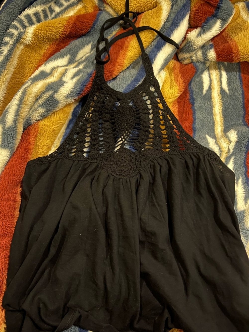 American Eagle Black Crochet Halter Tank Top